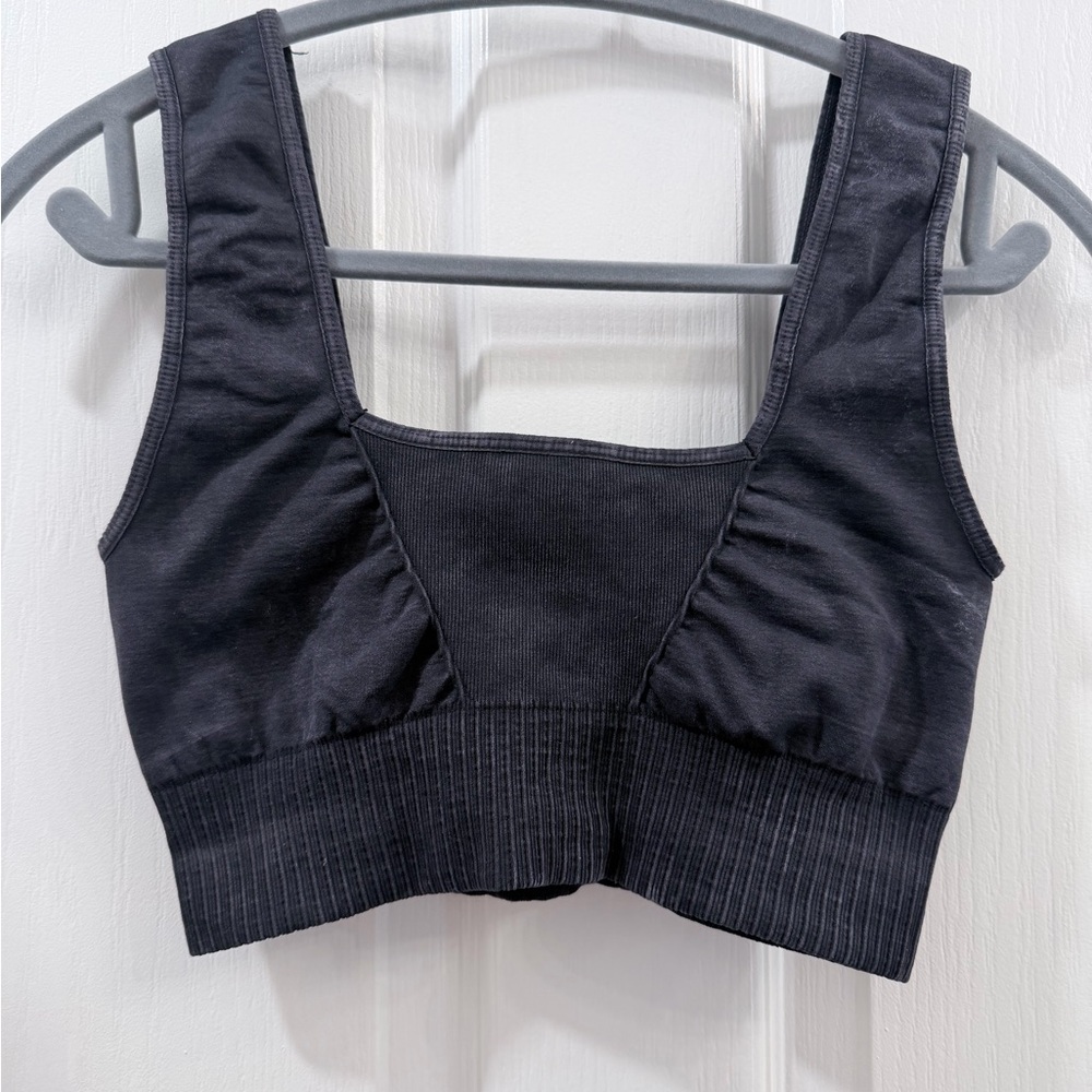 FREE PEOPLE MOVEMENT X THE CLASS GOOD KARMA SQUARE NECK BRA WASHED BLACK